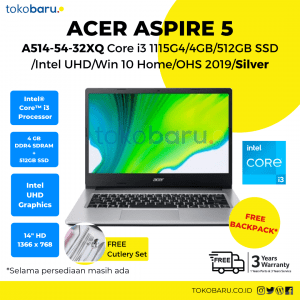 acer aspire 5 A514-54-32XQ Core i3 1115G4/4GB/512GB SSD /Intel UHD/Win 10 Home/OHS 2019/Silver