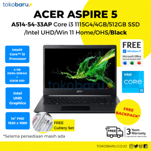 Acer Aspire 5 A514-54 A514-54-33AP Core i3 1115G4/4GB/512GB SSD /Intel UHD/Win 11 Home/OHS/Black
