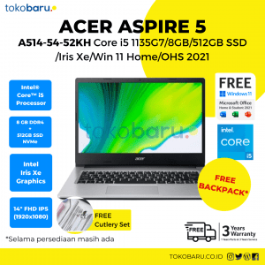 acer aspire 5 A514-54-52KH Core i5 1135G7/8GB/512GB SSD /Iris Xe/Win 11 Home/OHS 2021