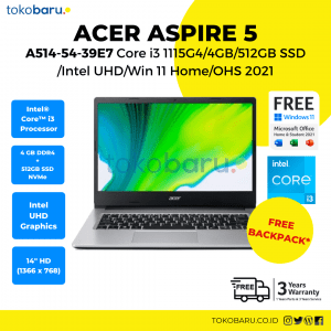 A514-54-39E7 Core i3 1115G4/4GB/512GB SSD /Intel UHD/Win 11 Home/OHS 2021