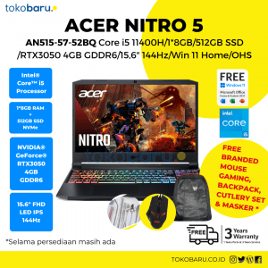 Acer Nitro 5 AN515-57 Core i5 11400H/1*8GB/512GB SSD /RTX3050 4GB GDDR6/15,6"M144Hz/Win 11 Home/OHS
